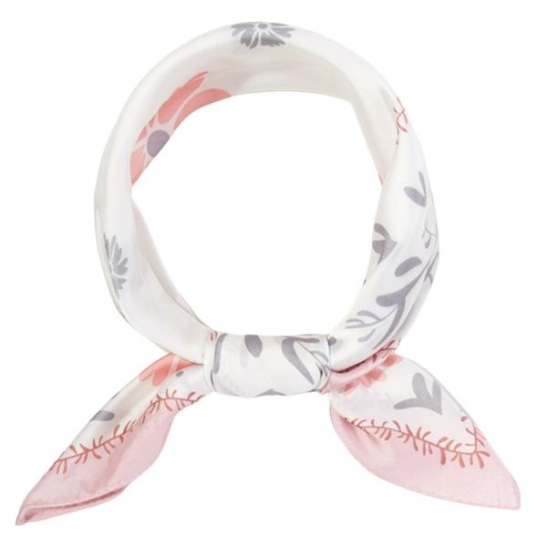 DAISY BORDER EMBROIDERY PRINT SILKY BANDANA SQUARE NECK SCARF