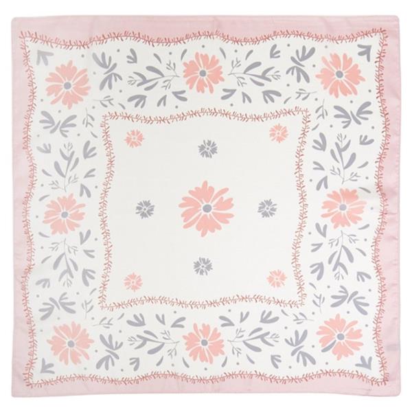 DAISY BORDER EMBROIDERY PRINT SILKY BANDANA SQUARE NECK SCARF