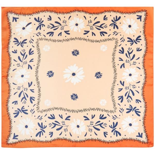 DAISY BORDER EMBROIDERY PRINT SILKY BANDANA SQUARE NECK SCARF