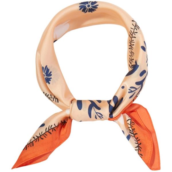 DAISY BORDER EMBROIDERY PRINT SILKY BANDANA SQUARE NECK SCARF