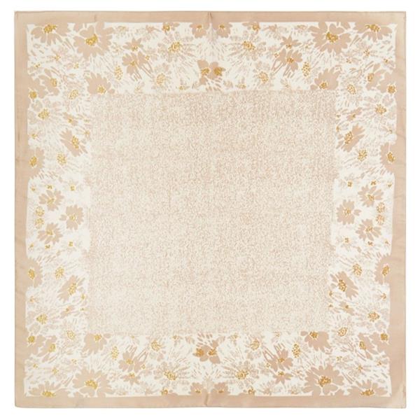 DELICATE FLORAL BORDER PRINT SILKY BANDANA SQUARE NECK SCARF