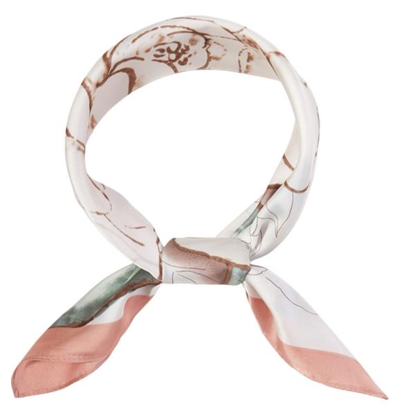 LARGE FLORAL OUTLINE PRINT SILKY BANDANA SQUARE NECK SCARF