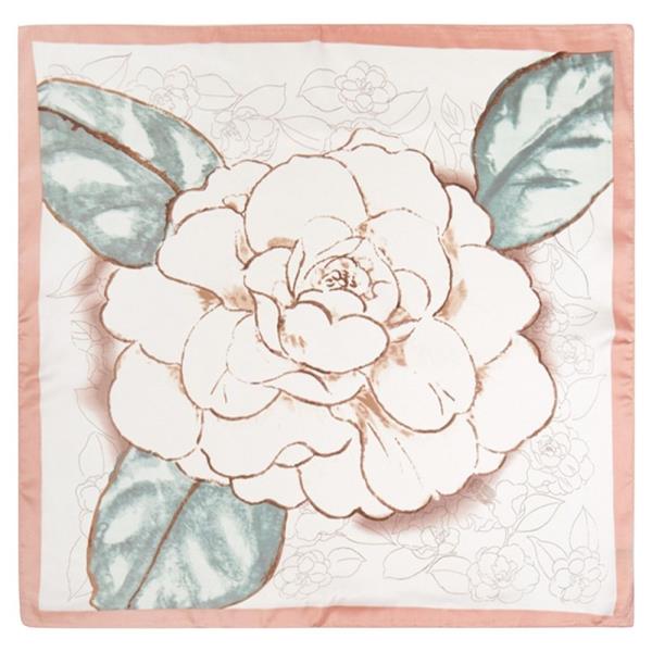 LARGE FLORAL OUTLINE PRINT SILKY BANDANA SQUARE NECK SCARF