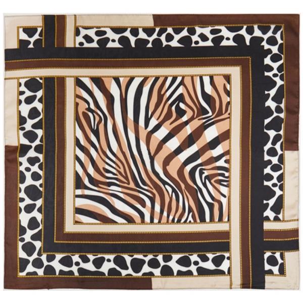 ZEBRA LEOPARD MIXED BORDER SILKY BANDANA SQUARE NECK SCARF