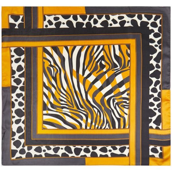 ZEBRA LEOPARD MIXED BORDER SILKY BANDANA SQUARE NECK SCARF