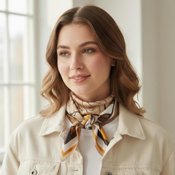 ABSTRACT ROSE ART PRINT SILKY BANDANA SQUARE NECK SCARF