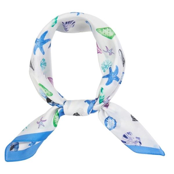 SEASHELL STARFISH OCEAN PRINT SILKY BANDANA SQUARE NECK SCARF