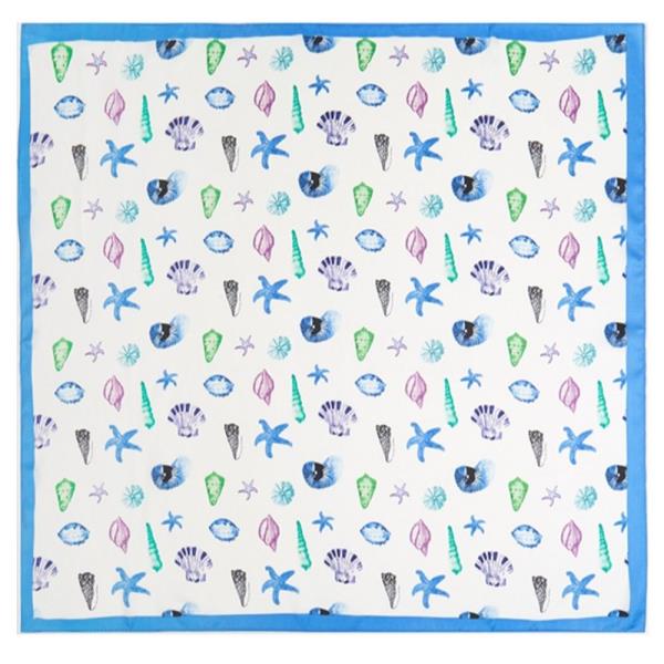 SEASHELL STARFISH OCEAN PRINT SILKY BANDANA SQUARE NECK SCARF