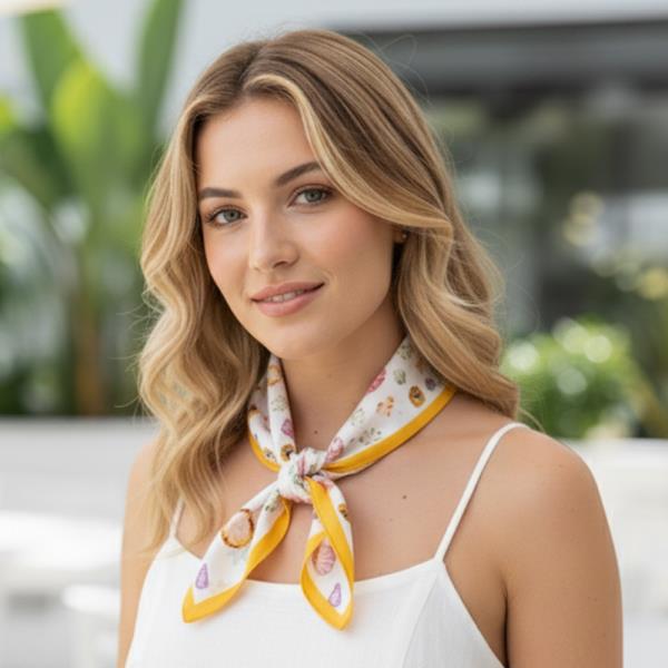 SEASHELL STARFISH OCEAN PRINT SILKY BANDANA SQUARE NECK SCARF