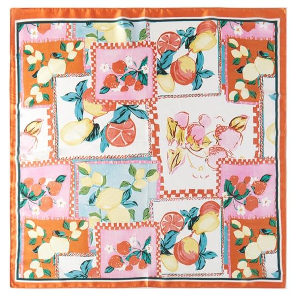 MIXED FRUIT PATCHWORK PRINT SILKY BANDANA SQUARE NECK SCARF