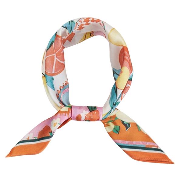 MIXED FRUIT PATCHWORK PRINT SILKY BANDANA SQUARE NECK SCARF