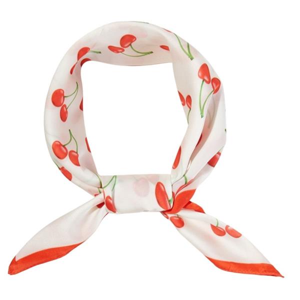 CHERRY PATTERN SILKY BANDANA SQUARE NECK SCARF