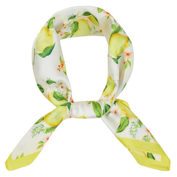 LEMON BLOSSOM PRINT SILKY BANDANA SQUARE NECK SCARF