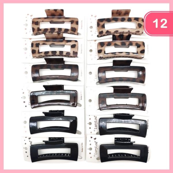 LEOPARD SOLID COLOR HAIR CLAW CLIPS (12 UNITS)