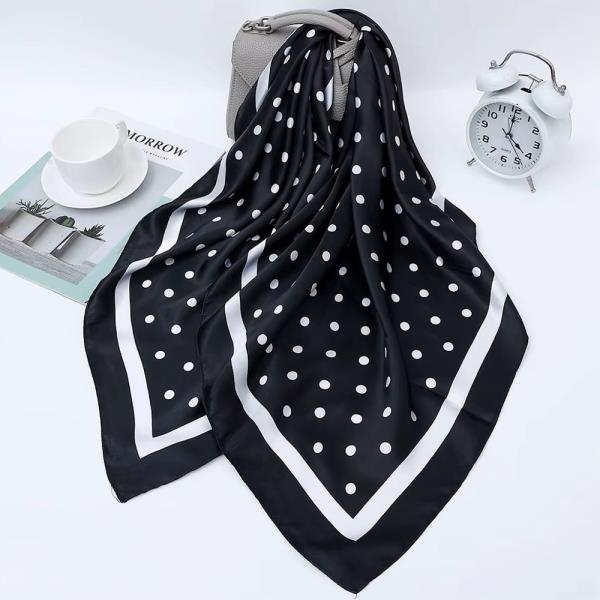 SILKY POLKA DOT BORDER BANDANA SQUARE NECK SCARF