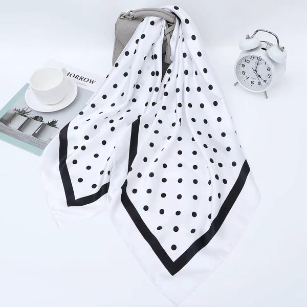 SILKY POLKA DOT BORDER BANDANA SQUARE NECK SCARF
