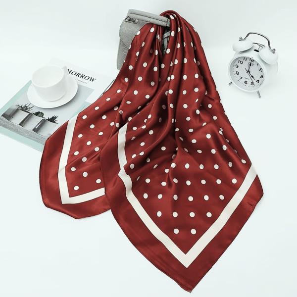SILKY POLKA DOT BORDER BANDANA SQUARE NECK SCARF