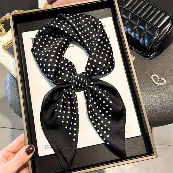 SILKY MINI POLKA DOT BANDANA SQUARE NECK SCARF