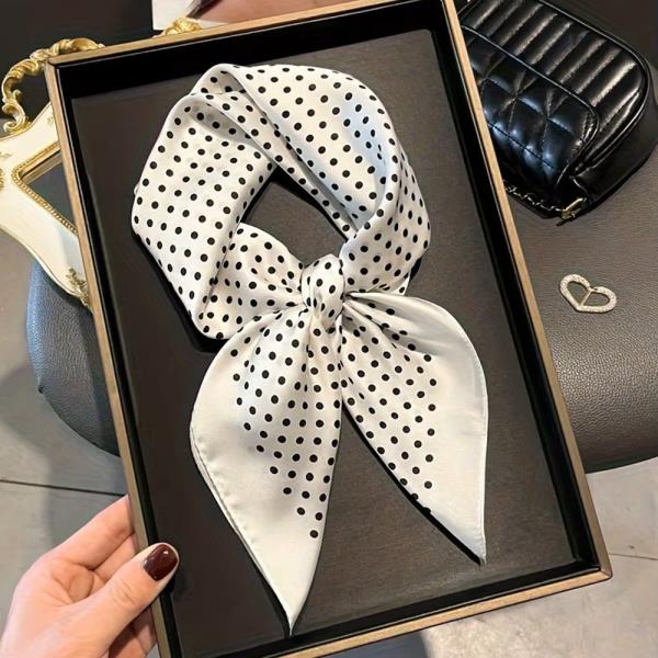 SILKY MINI POLKA DOT BANDANA SQUARE NECK SCARF