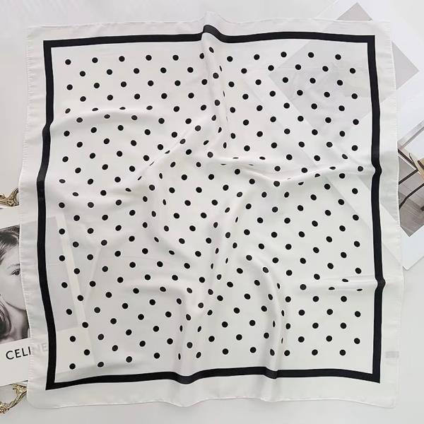 SILKY POLKA DOT FRAME BANDANA SQUARE NECK SCARF