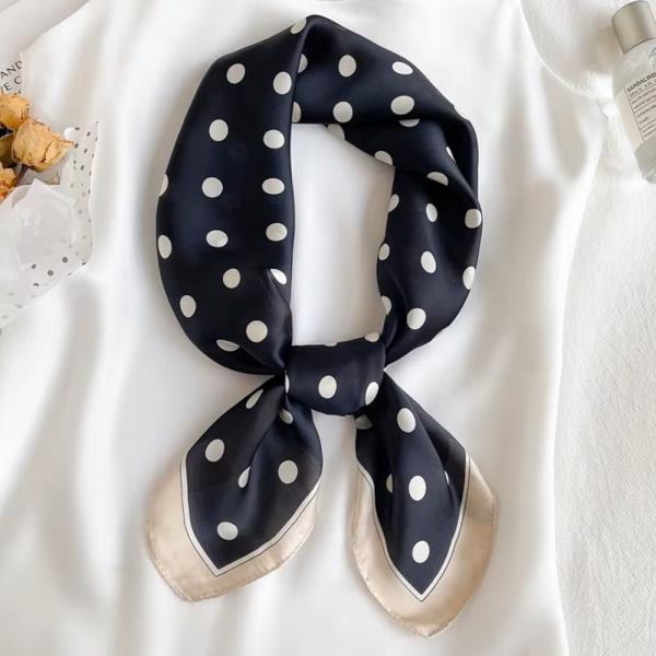 SILKY POLKA DOT BORDER BANDANA SQUARE NECK SCARF