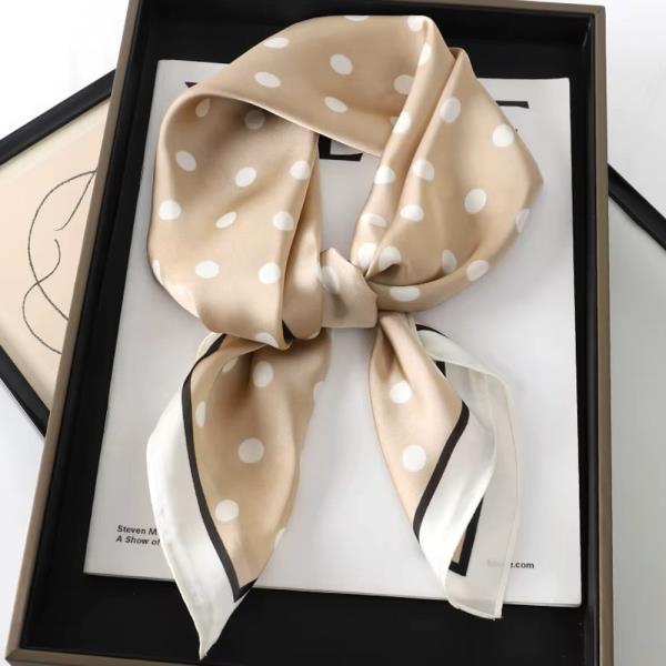 SILKY POLKA DOT BORDER BANDANA SQUARE NECK SCARF