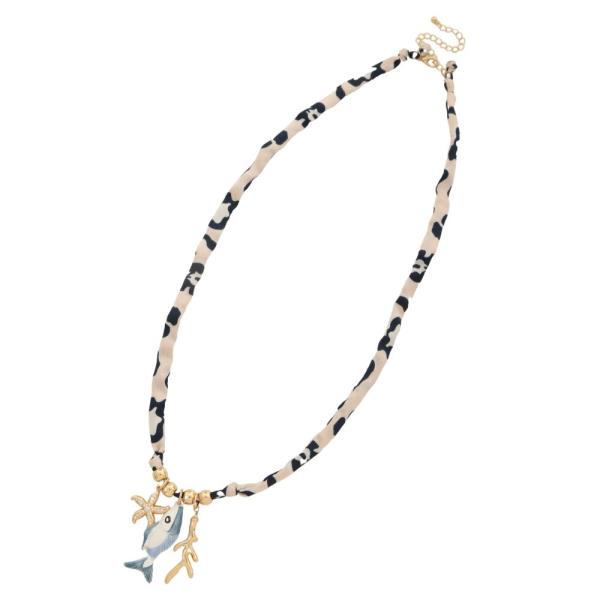 FISH CHARM CORAL SCARF NECKLACE