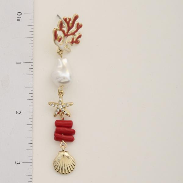 PEARL BEAD CORAL SEA LIFE CHARM DANGLE EARRING
