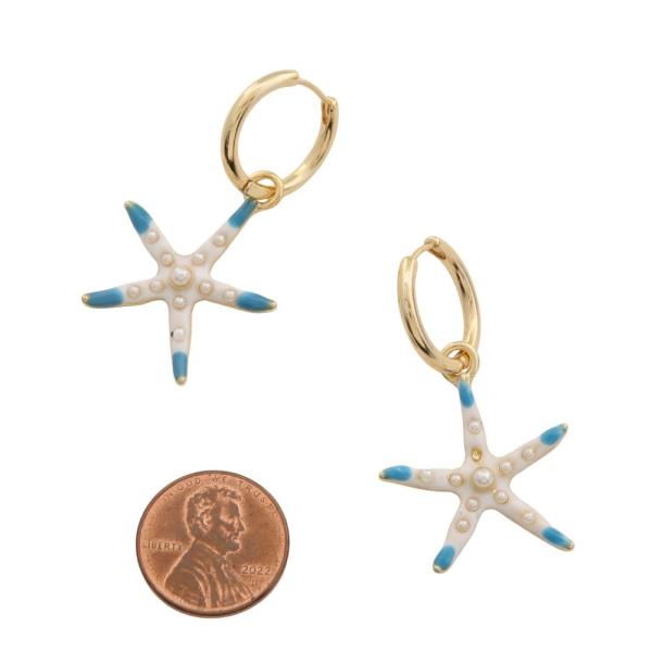 STARFISH PEARL BEAD HUGGIE HOOP EARRING