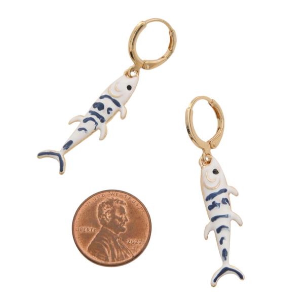 SHARK CHARM METAL HUGGIE HOOP EARRING