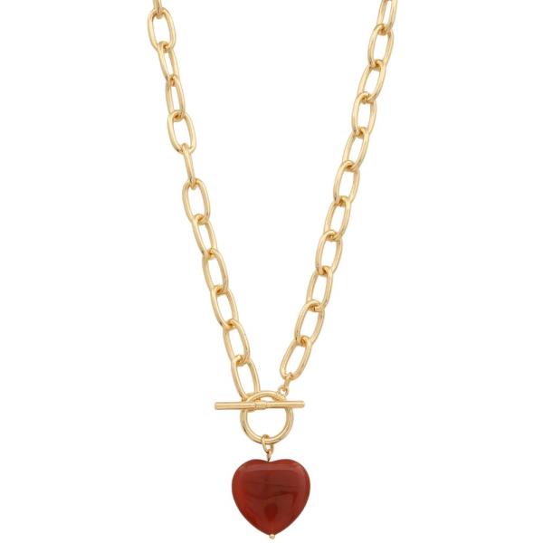 HEART CHARM TOGGLE CLASP OVAL LINK METAL NECKLACE