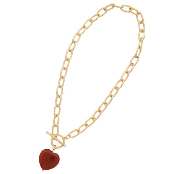 HEART CHARM TOGGLE CLASP OVAL LINK METAL NECKLACE