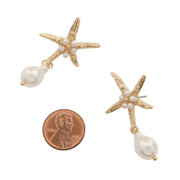STARFISH PEARL BEAD DANGLE EARRING