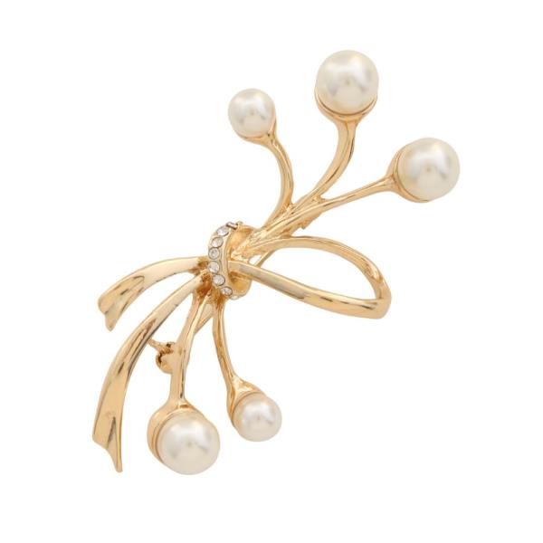 PEARL BEAD RHINESTONE METAL BROOCH