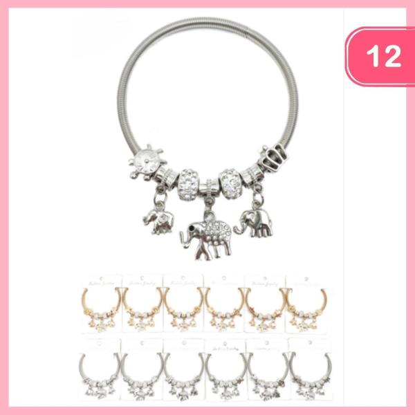RHINESTONE ELEPHANT CHARM BRACELET (12 UNTIS)