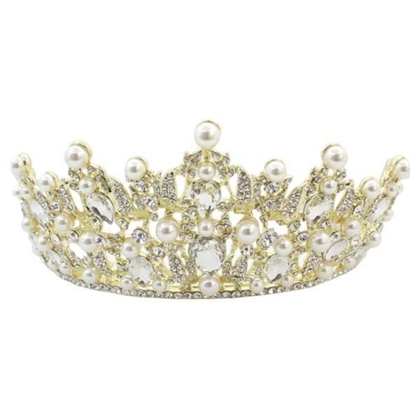 RHINESTONE FAUX PEARL ROUND CROWN TIARA