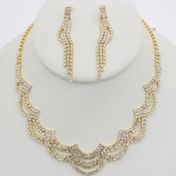 WAVY RHINESTONE METAL NECKLACE