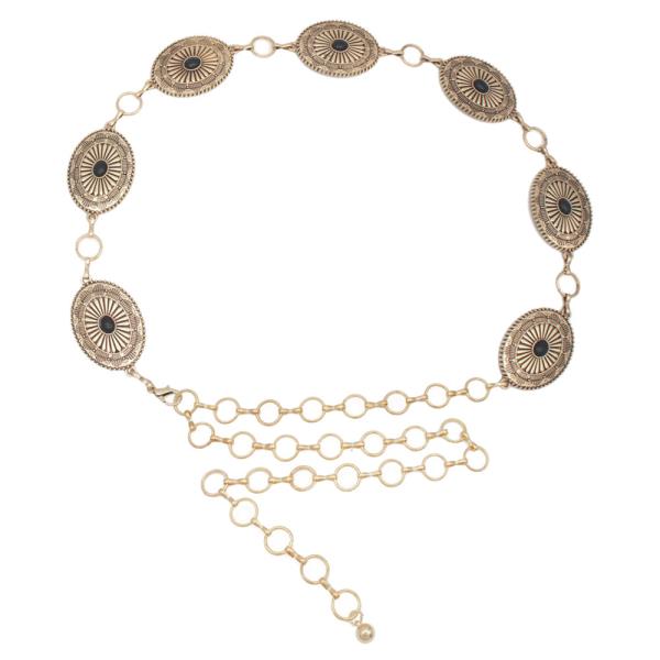 PLUS SIZE RIBBED CIRCLE PATTERN CONCHO CAB CHAIN BELT