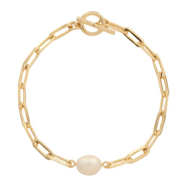 SODAJO PEARL BEAD OVAL LINK TOGGLE CLASP GOLD DIPPED BRACELET