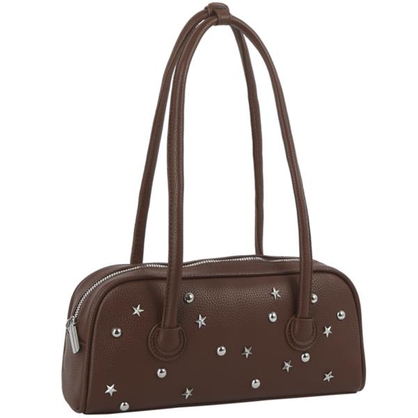 FASHION STUDDED TEXTURE SHOULDER BAG