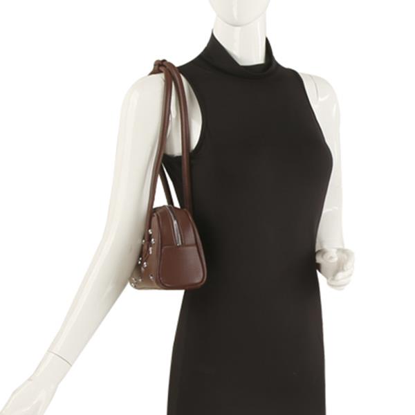 FASHION STUDDED TEXTURE SHOULDER BAG