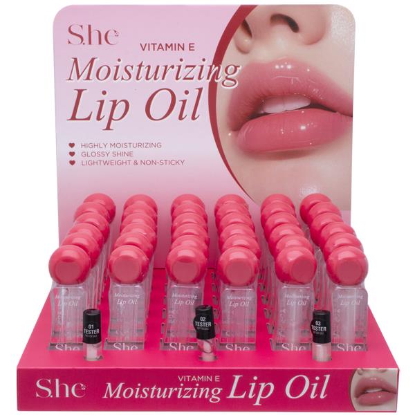 SHE MAKEUP VITAMIN E MOISTURIZING LIP OIL W TESTER (36 UNITS)
