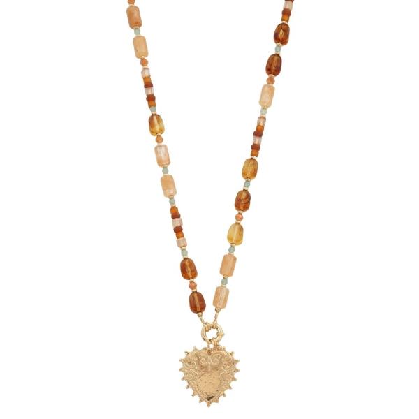 BEADED HEART PENDANT NECKLACE
