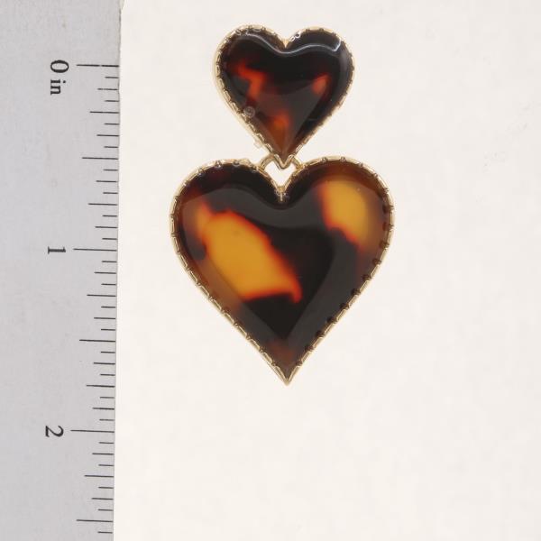 TORTOISE PATTERN DOUBLE HEART DANGLE EARRING