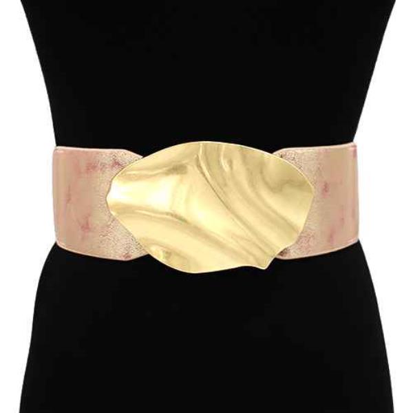 TEXTURED METAL SCULPTED PLATE BUCKLE ELASTIC BELT