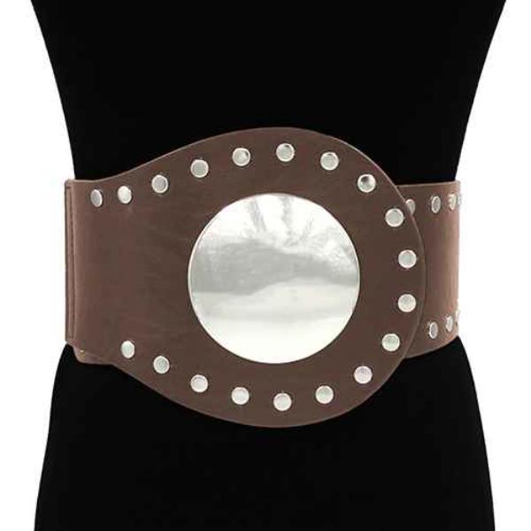 ROUND METAL STUDDED CIRCLE BUCKLE ELASTIC BELT