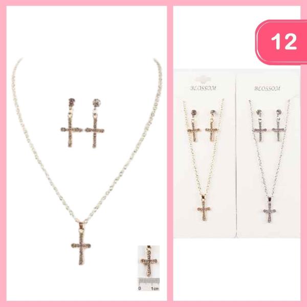 CROSS PENDANT NECKLACE EARRING SET (12 UNITS)