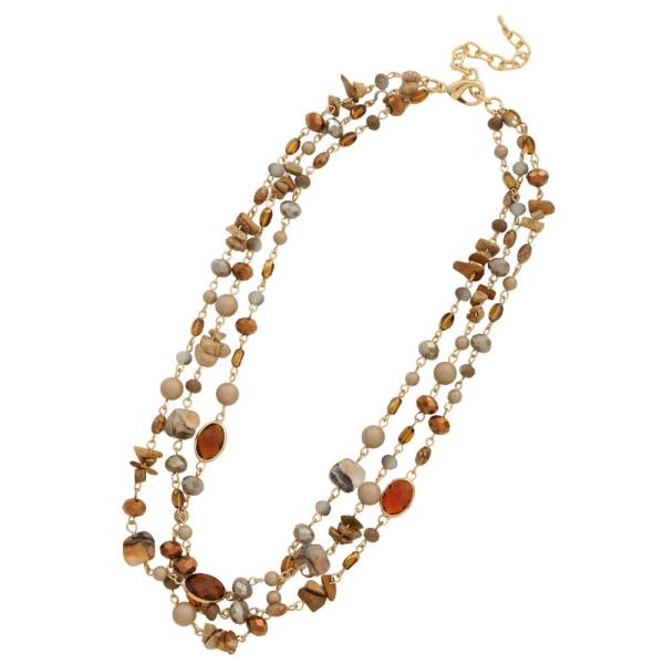 OVAL CRYSTAL MIXED BEAD LAYERED NECKLACE