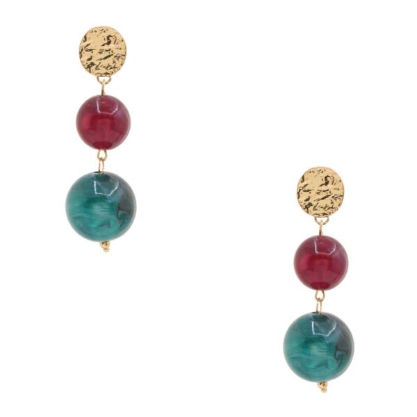 BALL BEAD HAMMERED METAL DISC DANGLE EARRING