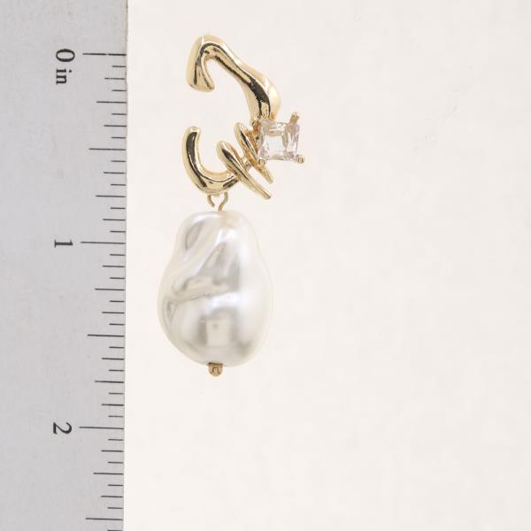 PEARL BEAD CUBE CRYSTAL OPEN OVAL EARRING